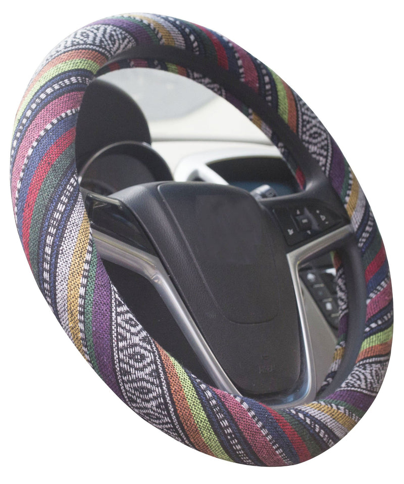  [AUSTRALIA] - Istn Medium Ethnic Style Coarse Flax Cloth Automotive Steering Wheel Cover Anti Slip and Sweat Absorption Auto Car Wrap Cover (14.5''-15'',B) B 14.5''-15''