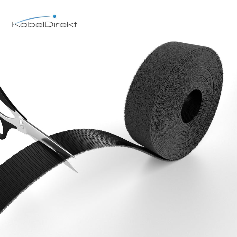  [AUSTRALIA] - KabelDirekt – Hook & Loop Straps Tape – 50 feet × 0.78 inches – Cut to Size, Reusable (roll of Hook & Loop Tape, Multi-use, Bundle and Secure Cables and a Whole Bunch More, Black) 0.78 inches x 50 feet