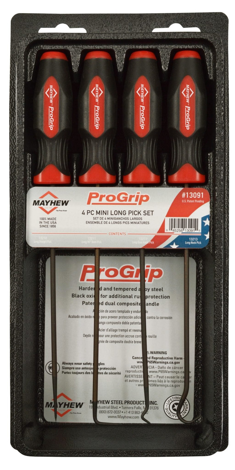  [AUSTRALIA] - Mayhew Tools 13091 ProGrip Miniature Long Pick Set, Black Oxide Finish, 4 piece set