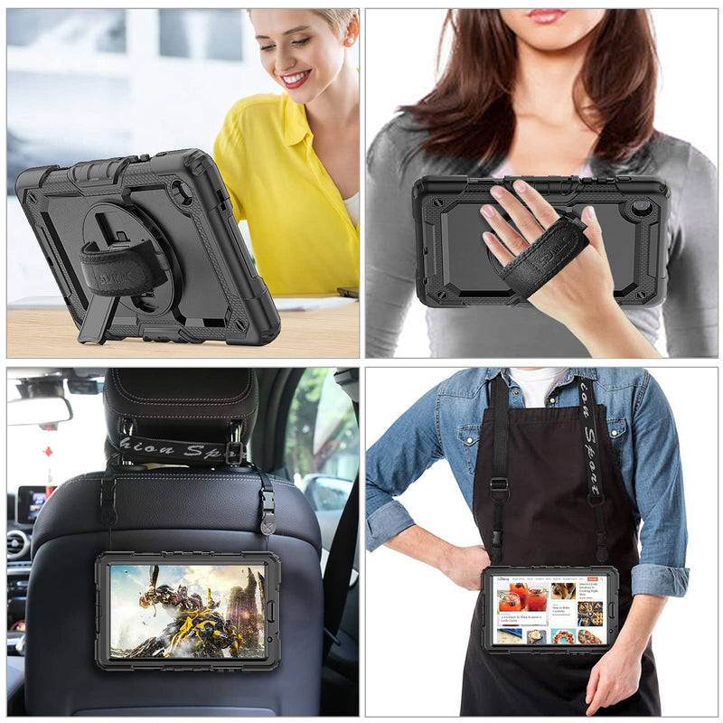  [AUSTRALIA] - Samsung Galaxy Tab A7 Lite Case 8.7'' with Screen Protector Pencil Holder [360 Rotating Hand Strap] &Stand, SEYMAC stock Drop-Proof Case for Samsung Galaxy Tab A7 Lite 2021 SM-T220/T225/T227 (Black) Black