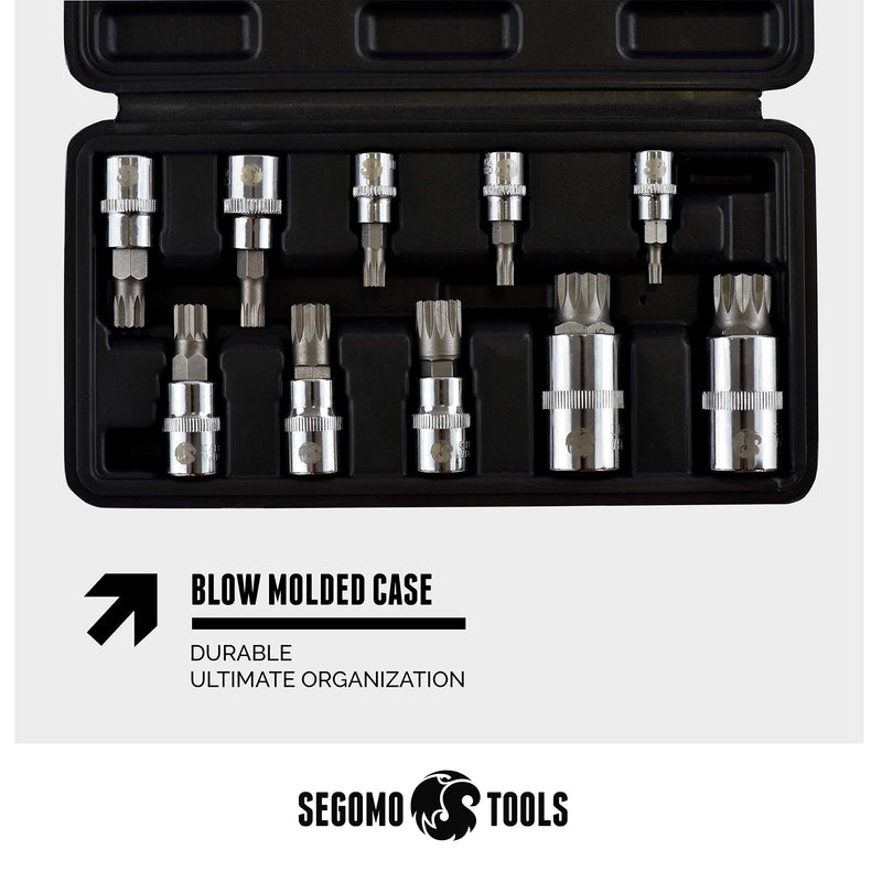 Segomo Tools 10 Piece Mixed Drive Metric XZN Triple Square Spline Bit Socket Set (4MM-18MM) - XZN10 - LeoForward Australia