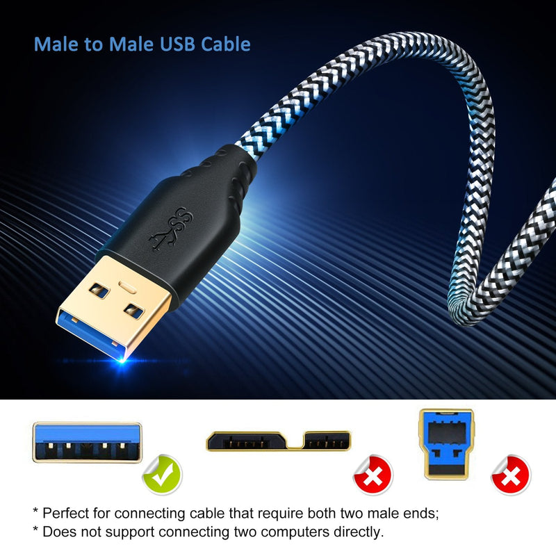  [AUSTRALIA] - USB to USB 3.0 Cable, Besgoods 2-Pack 1.5ft Short Braided USB 3.0 A to A Cable - A Male to Male USB Cable Cord for Laptop Cooling Pad, DVD Players, Hard Drive Enclosures, White White White