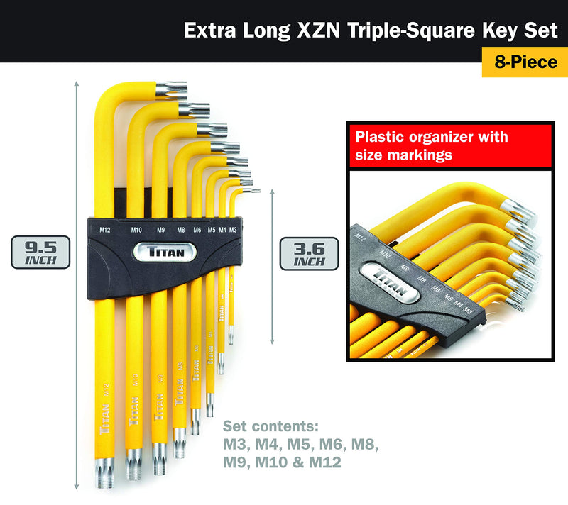 Titan 12733 Extra-Long Arm Triple Square Key Set - 8 Piece - LeoForward Australia