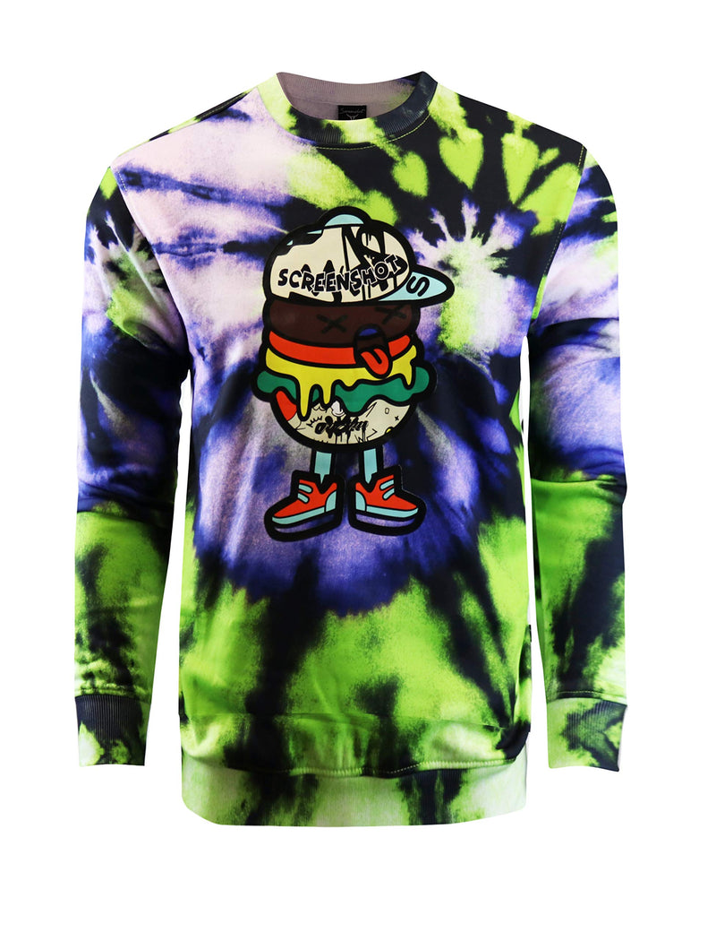 Screenshotbrand Mens Urban Hip Hop Premium Tie Dye Fleece - Pullover Active Urbanwear Street Fashion Crew Neck Sweatshirt Small F11080-neon - LeoForward Australia