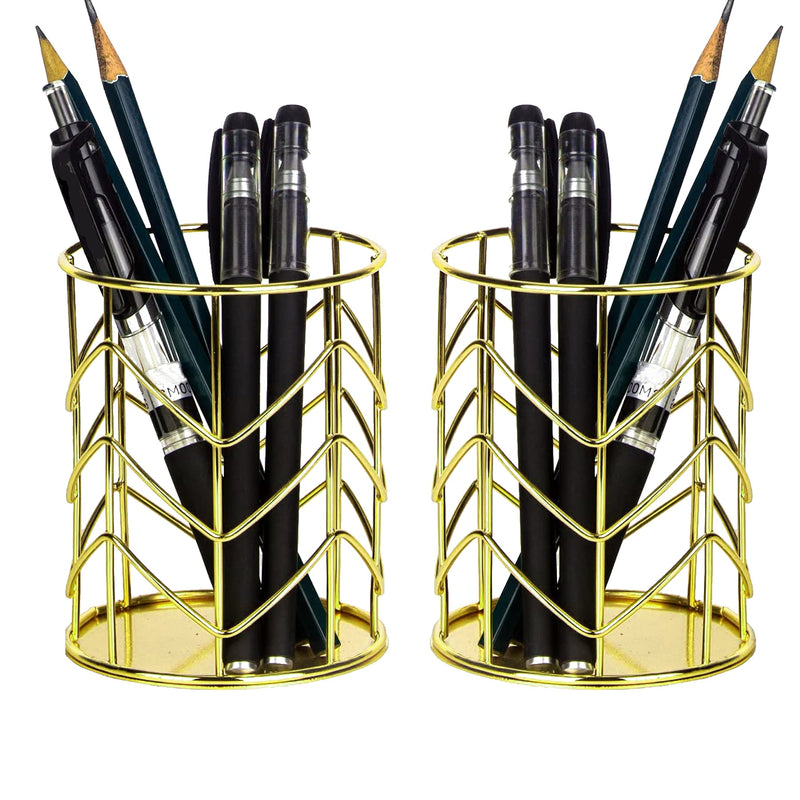  [AUSTRALIA] - Gold Pencil Cup Wire Metal Mesh Pen Holder Make Up Brush Holder, Pen Cup Pen Organizer Accessories for Desk Office Home School 1PC