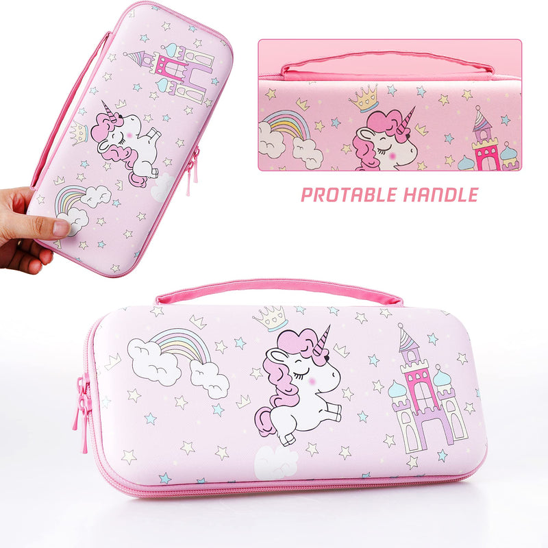 FANPL Carrying Case for Nintendo Switch & OLED Mode, Pink Cute Unicorn Travel Hard Protectiv Case for Switch with 12 Game Card Slots - LeoForward Australia