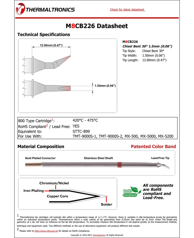  [AUSTRALIA] - Thermaltronics M8CB226 Chisel Bent 30deg 1.5mm (0.06in) interchangeable for Metcal STTC-899