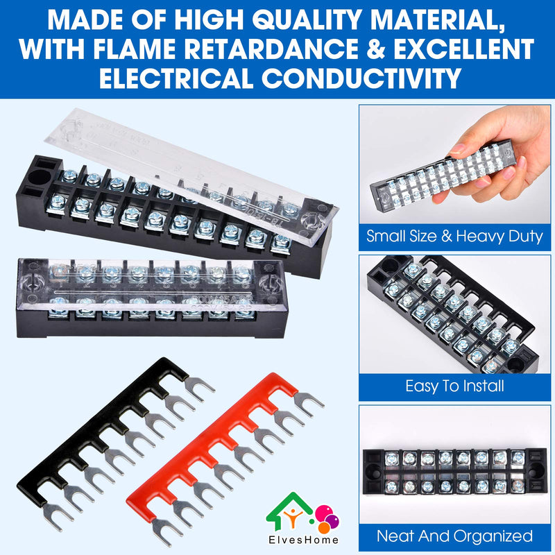  [AUSTRALIA] - Terminal Blocks Ground Circuit 12PCS/6 Set 8+10+12 Positions 600V 15A Dual Row Bus Bar Wire Amp Mount Screw Terminal Block Kit with Cover 400V Pre Insulated Strip for DIY Small Electrical Home Project 12PCS-8P+10P+12P Set-15A