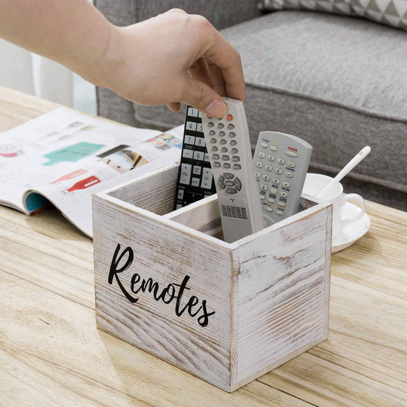  [AUSTRALIA] - MyGift 2 Slot Shabby Whitewashed Wood Remote Control Holder Caddy/Media Storage Box