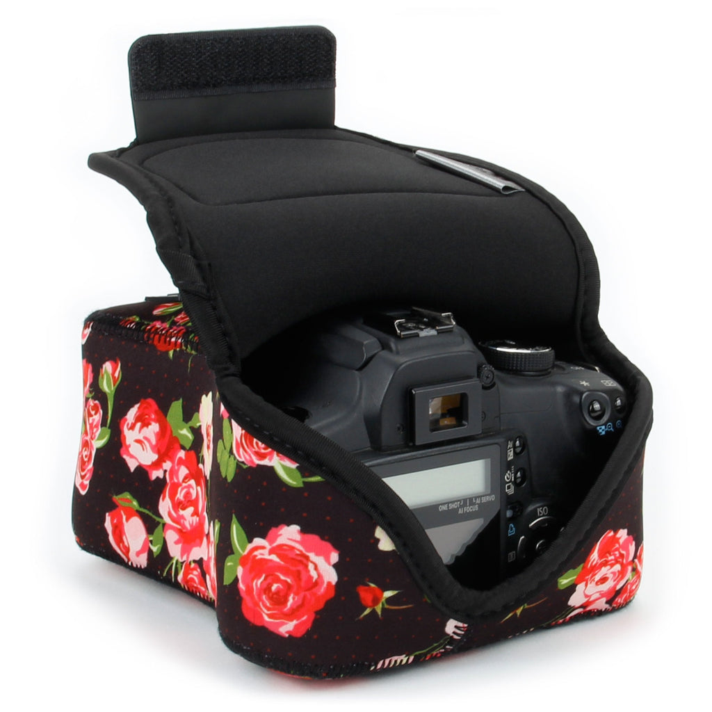  [AUSTRALIA] - USA GEAR DSLR Camera Sleeve Case (Floral) with Neoprene Protection, Holster Belt Loop and Accessory Storage - Compatible with Nikon D3100, Canon EOS Rebel SL2, Pentax K-70 and Many More Floral