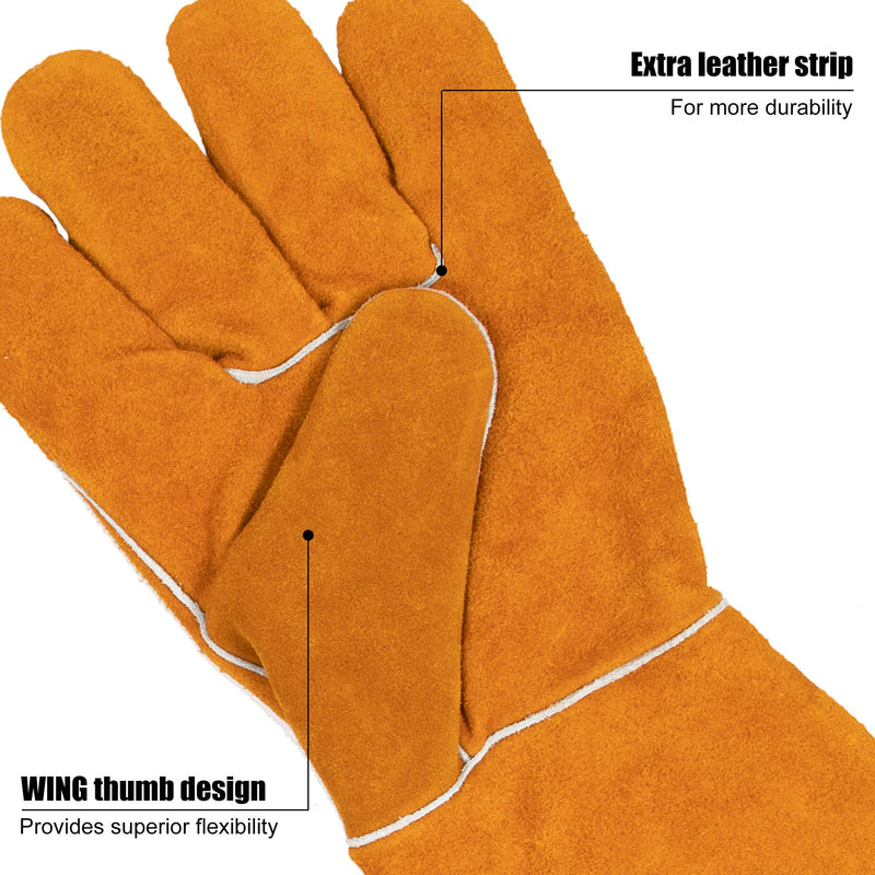  [AUSTRALIA] - BEETRO Welding Gloves, Cow Leather Forge/Mig/Stick Welder Heat/Fire Resistant, Mitts for Oven/Grill/Fireplace/Furnace/Stove/Pot Holder/Tig Welder/Wood Burner/BBQ/Animal handling glove with Soft Lining, 1 Pair 2 Count (Pack of 1)