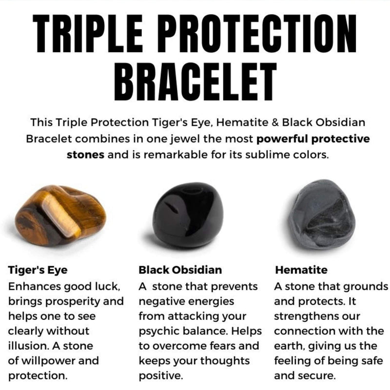 Triple Protection Bracelet - For Protection - Bring Luck And Prosperity - Hematite - Black Obsidian - Tiger Eye - Stone Bracelets - LeoForward Australia