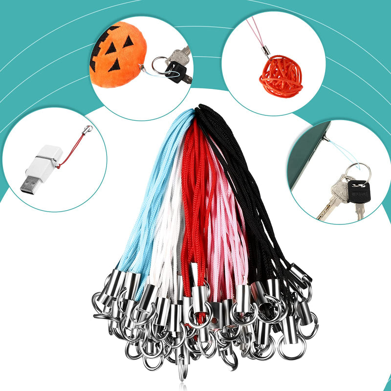  [AUSTRALIA] - 100 Pieces Cell Phone Split Ring Strap Phone Charm Cords Cellphone Lariat Lanyard Manual Doll Lanyard Decorations for Phone USB Flash Drive Keyring (Red, Pink, Blue, White, Black)