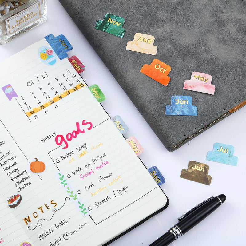  [AUSTRALIA] - 24 Pieces Adhesive Tabs Designer Accessories Monthly Tabs Planner Stickers Decorative Monthly Adhesive Index Colorful Neutral Metallic Marble Pattern for Office Study Planners Organizations