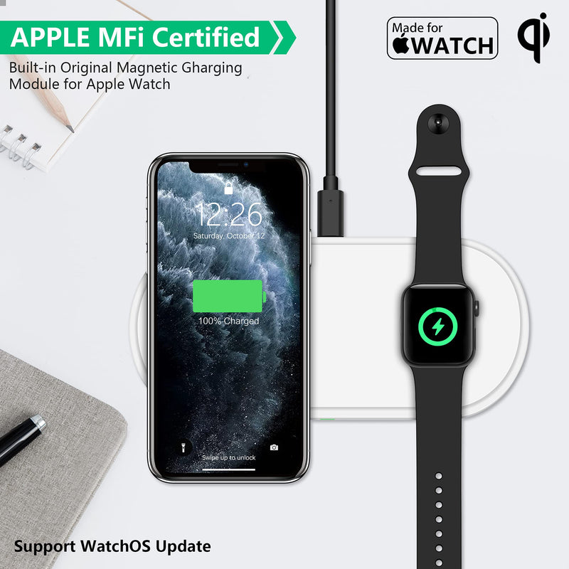  [AUSTRALIA] - MFi Certified 2-in-1 Wireless-Charger-for-Watch-iPhone Airpods 10W Fast Wireless-Charging-Mat iWatch Charger Pad Qi Wireless-iPhone-Wireless-Charger-Station Adapter Included