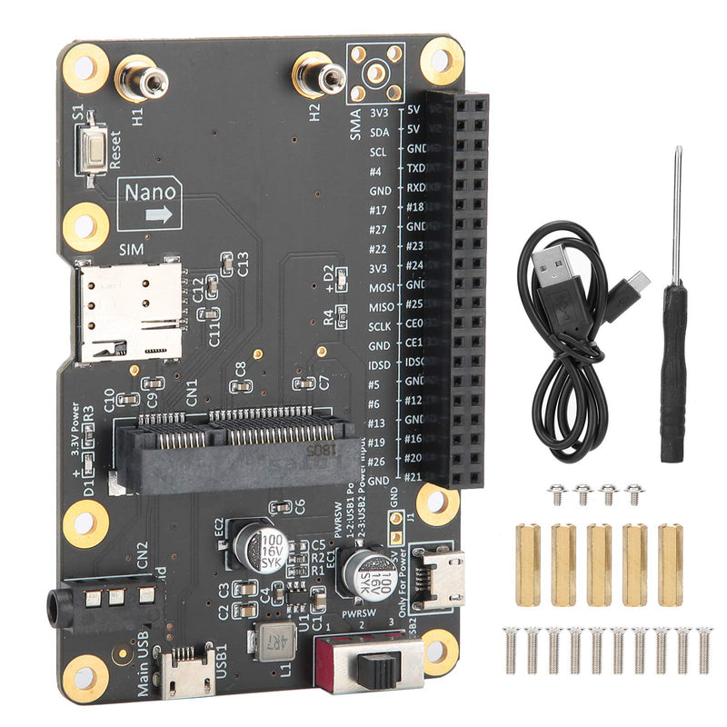  [AUSTRALIA] - PUSOKEI for Raspberry Pi 3G/4G LTE Base Hat PC/Laptop/Computer Board Built-in Nano SIM Card Socket with USB 2.0 to Micro USB Cable for Raspberry Pi 4/3/2/B+