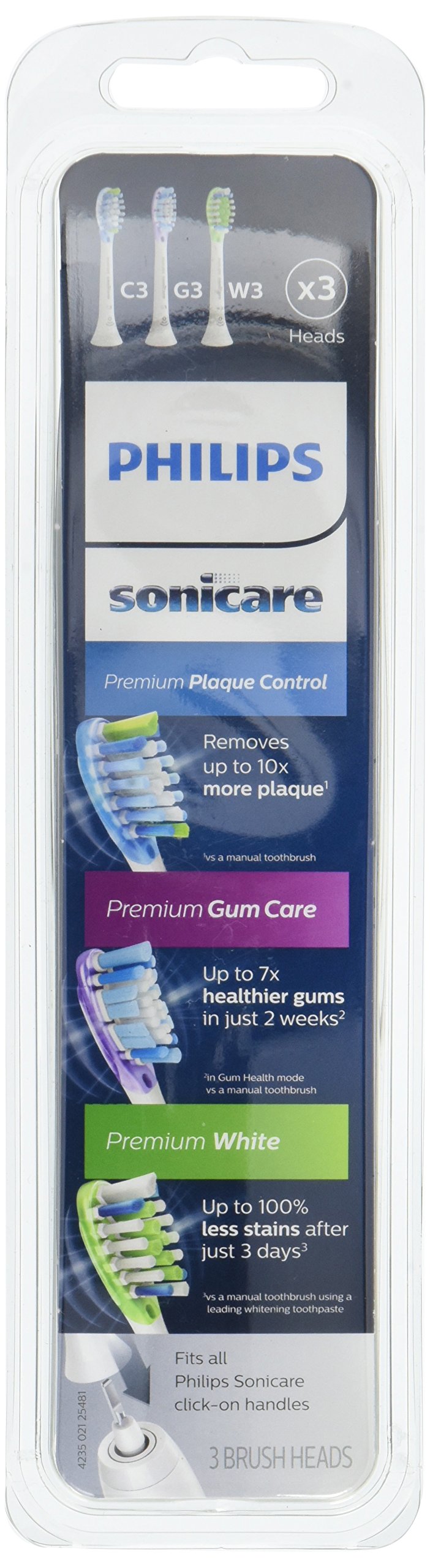 Philips Sonicare HX9073/65 Genuine Replacement Toothbrush Head Variety Pack - Premium Plaque Control, Premium Gum Care & Premium White, Brushsync Technology, White 3- Pack - LeoForward Australia