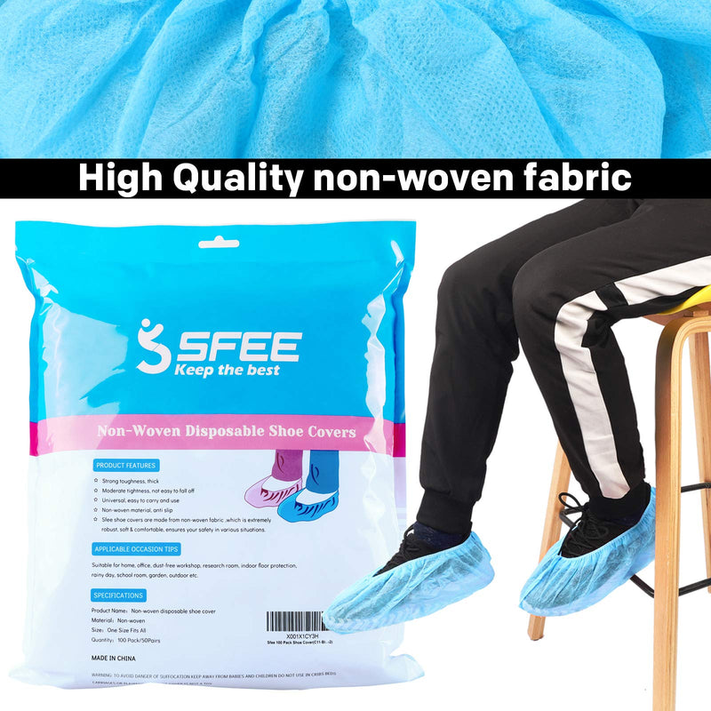 [AUSTRALIA] - Sfee 100 Pack Shoe Covers-Disposable Shoe Covers for Indoors, Non Slip, Durable, Recyclable Non Woven Booties Shoes Cover for Workplace, Office, Home Floor Carpet Protection, One Size Fits All (Blue) 100 piece(50 Pairs) with pattern Blue