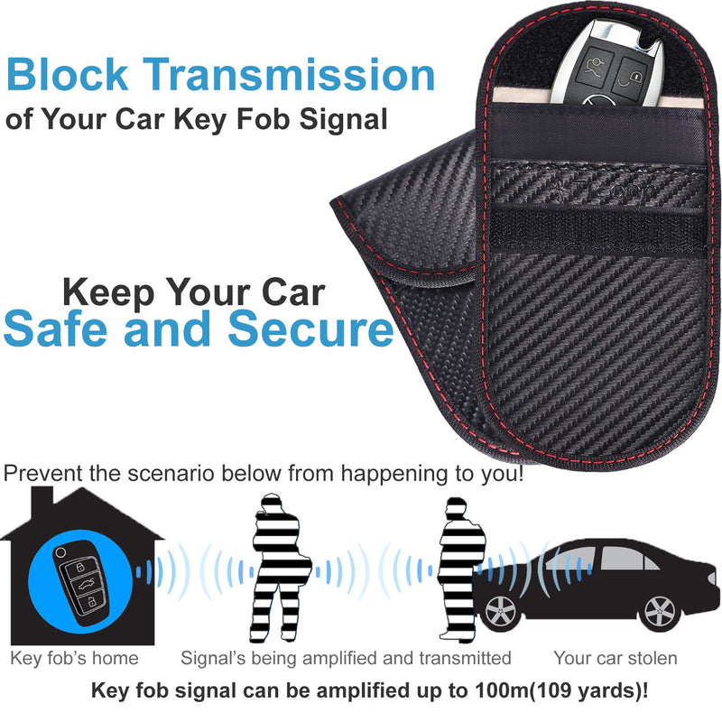  [AUSTRALIA] - Faraday Bag for Key Fob (2 Pack), TICONN Faraday Cage Protector - Car RFID Signal Blocking, Anti-Theft Pouch, Anti-Hacking Case Blocker (Carbon Fiber Texture) Black Carbon Fiber