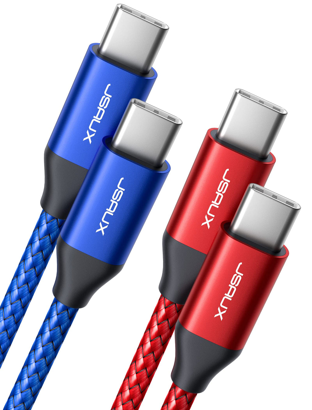  [AUSTRALIA] - USB C to USB C 60W Cable, JSAUX[2-Pack 6.6ft] USB Type C Charger Cord Compatible with Samsung Galaxy S20+ Note 20 Ultra Note 10+, MacBook Air/Pro 13'', iPad Pro 2020/2018, Pixel 2/3/4-Blue&Red 6.6ft+6.6ft Blue&Red
