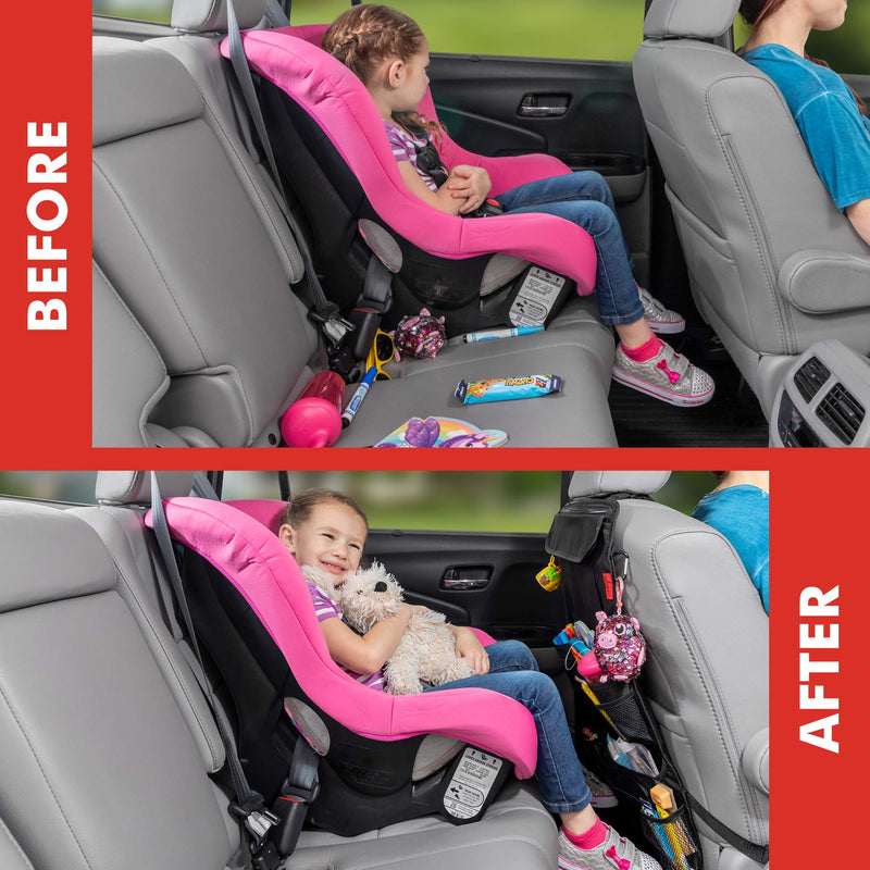  [AUSTRALIA] - Heavy Duty Back Seat Car Organizer | Extra Large for Powerful Protection - Sag Proof, Reinforced Corners | Protect iPad, Backseat & Kids Gear with 12 Versatile Car Seat Organizer Storage Compartments Black