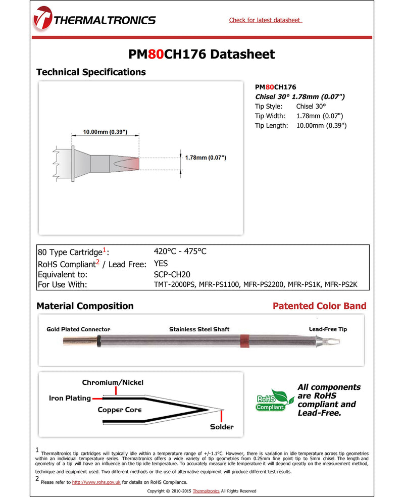  [AUSTRALIA] - Thermaltronics PM80CH176 Chisel 30deg 1.78mm (0.07in) interchangeable for Metcal SCP-CH20