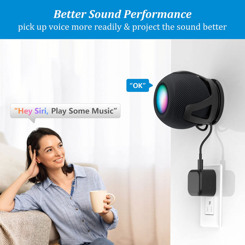  [AUSTRALIA] - PlusAcc for HomePod Mini Wall Mount - Holder Mount Compatible with Homepod Mini, No Muffled Sound, with Cord Management, Space Saving Accessories for Home Pod Mini (Black) Black