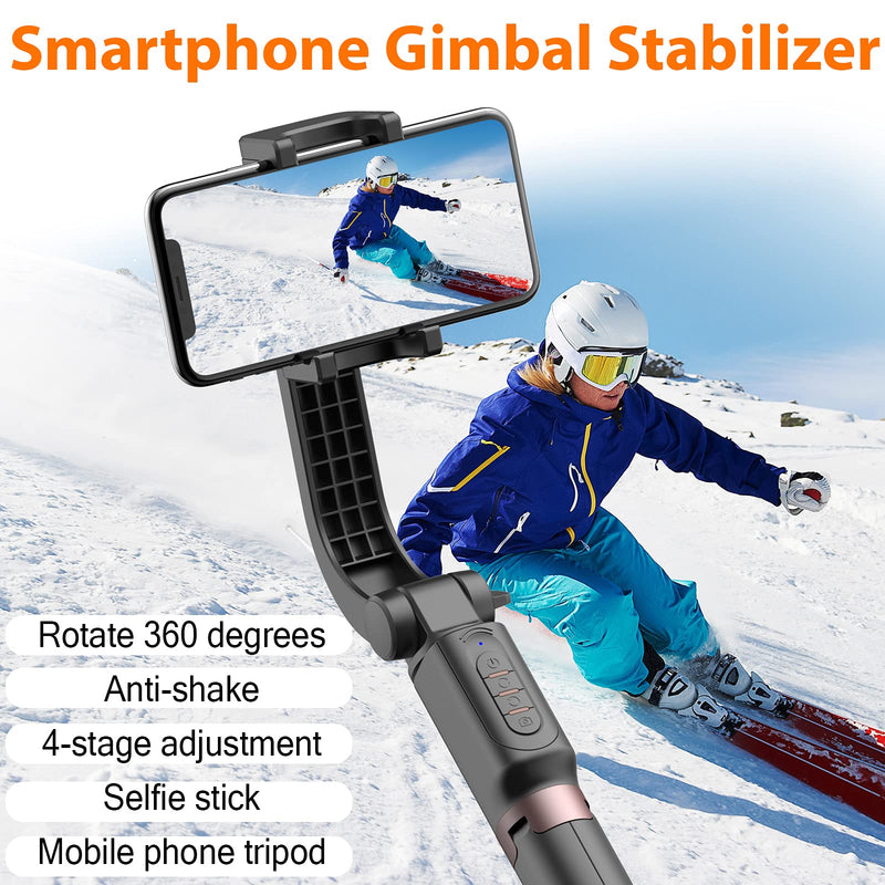  [AUSTRALIA] - Gimbal Stabilizer for Smartphone with Extendable Selfie Stick and Tripod, 1-Axis Multifunction Remote 360°Automatic Rotation, Auto Balance for iPhone/Android Black