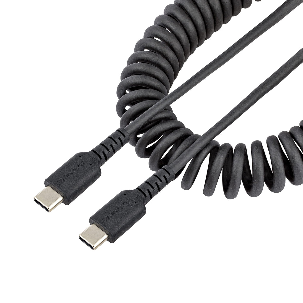  [AUSTRALIA] - StarTech.com 3ft (1m) USB C Charging Cable, Coiled Heavy Duty Fast Charge & Sync USB-C Cable, USB 2.0 Type-C Cable, Rugged Aramid Fiber, Durable Male to Male USB Cable, Black (R2CCC-1M-USB-CABLE)