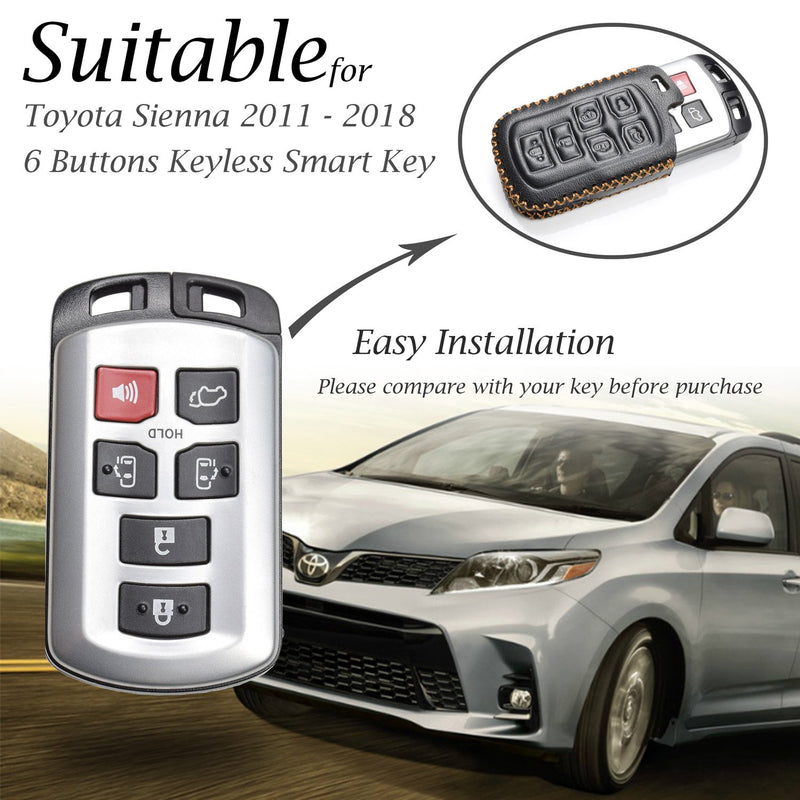 Vitodeco Genuine Leather Smart Key Keyless Remote Entry Fob Case Cover with Key Chain for 2011-2020 Toyota Sienna (6 Buttons, Black) 6 Buttons - LeoForward Australia
