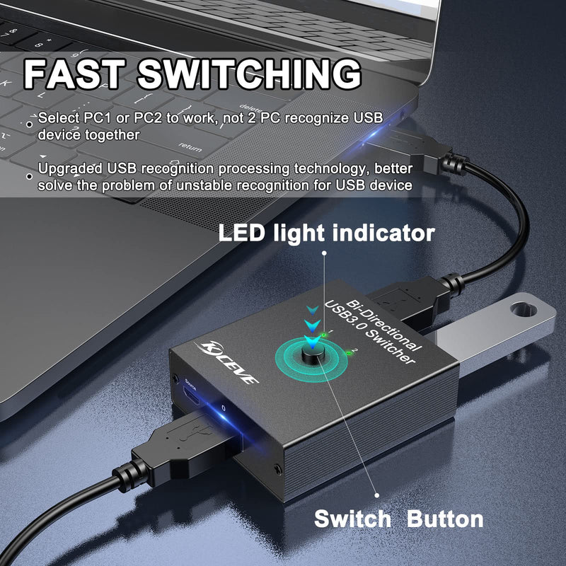 [AUSTRALIA] - USB 3.0 Switch Selector, 2 in 1 Out / 1 in 2 Out Bidirectional USB Switcher for 2 Computers Share 1 USB Devices, Mouse, Keyboard, Scanner, Printer