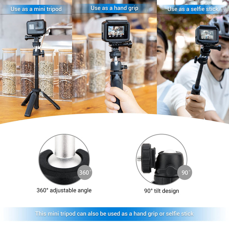  [AUSTRALIA] - Extendable Camera Mini Tripod, 3 Sections 360°Pan and 90°Tilt Selfie Stick Tripod for Canon G7X Mark III Sony ZV-1 RX100 VII Action Camera Gopro Hero 9/8/7/6 Black DJI Osmo Action Tripod Kit(Tripod/Phone Clip/Adapter)