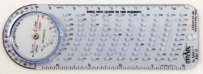Safe-T 46110 mmArc Protractor Compass Plus, 15.8 cm Long, Made of Clear Plastic with Bluish Hue, Semicircular Side with Rotating Disc Inset on One Edge, Allows Direct View of Vertex Points - Pack of 1 1 Pack - LeoForward Australia