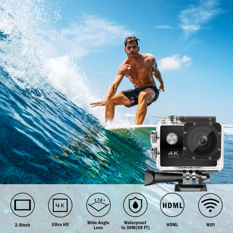  [AUSTRALIA] - BIRDAYPRE 4K30FPS Action Camera 98FT Underwater Waterproof Camera Ultra HD 170 Degree Wide Angle WiFi Helmet Sports Cam Video Camcorder with Remote,32G SD Card, and Mounting Accessories Kit