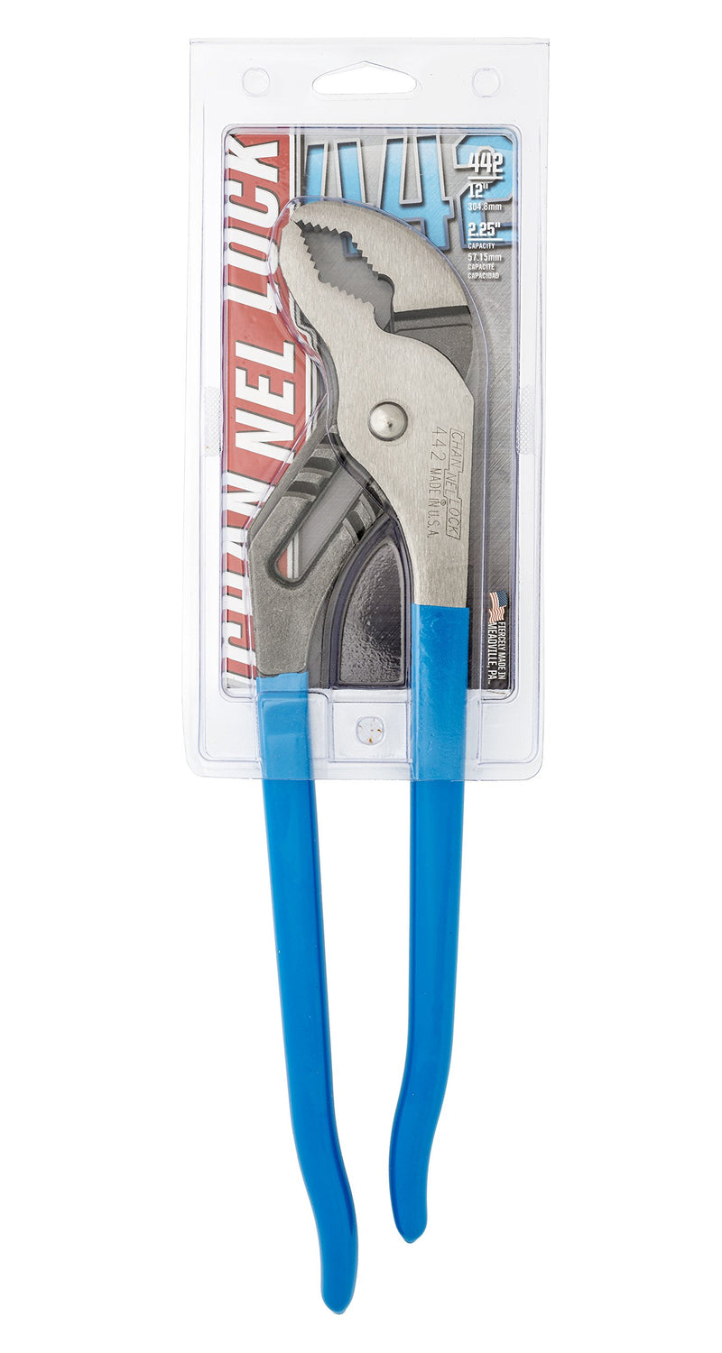  [AUSTRALIA] - Channellock 442 Tongue & Groove Pliers | 12" V-Jaw Groove Joint Pliers For Round Stock & Tubing | Laser Heat-Treated 90° Teeth| Forged From High Carbon Steel | Made In USA 12 inch V jaw Pliers