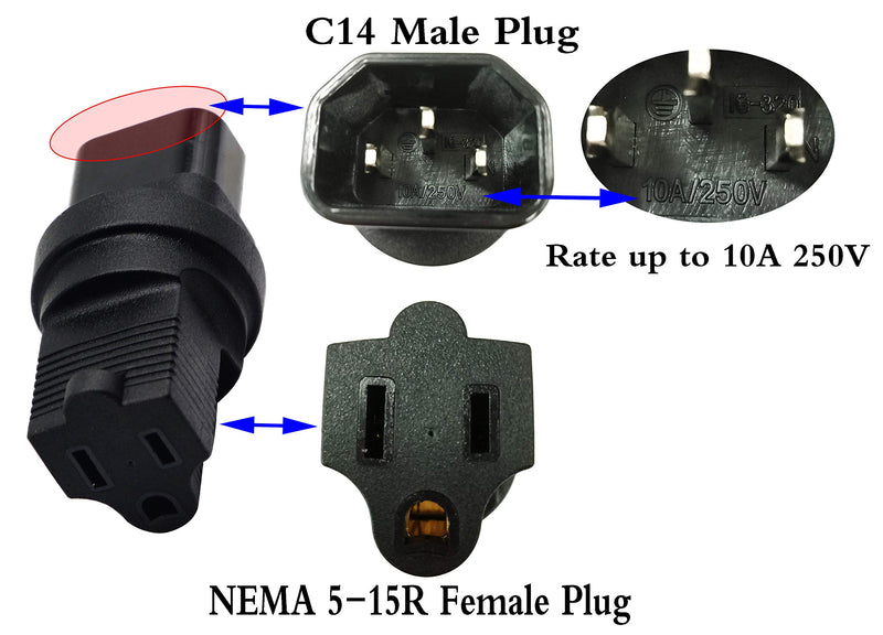 zdyCGTime 3 Prong USA C14 to NEMA 5-15R Plug Power Adapter for Standard Computer Power Adapter 10A/250V (IG-320) (NEMA 5-15R to IEC 60320-C14)(2 Pack) - LeoForward Australia