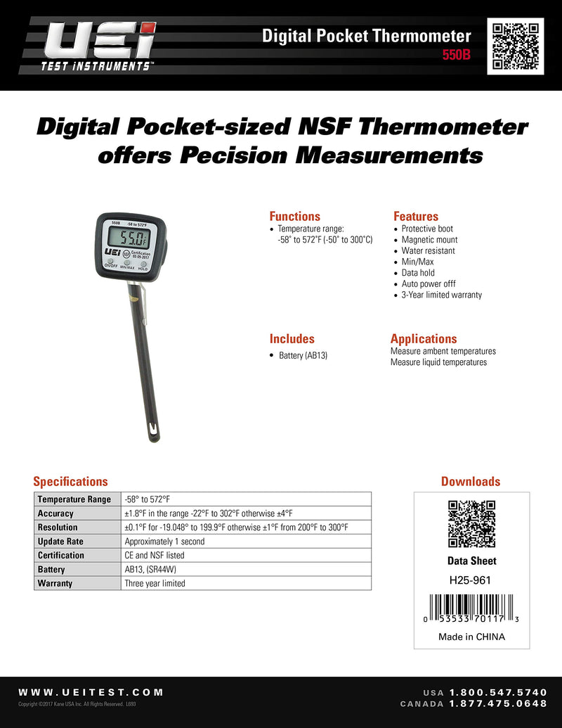 UEi Test Instruments 550B Digital Pocket Thermometer - LeoForward Australia