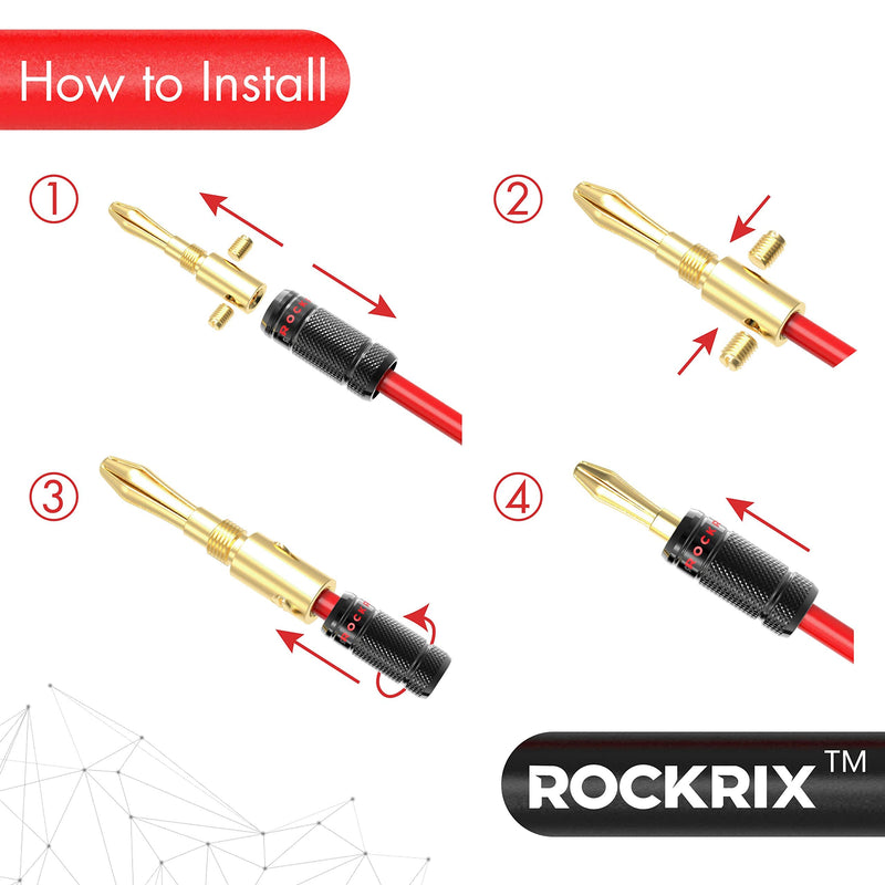  [AUSTRALIA] - ROCKRIX Banana Plugs 6 Pairs / 12 pcs, Dual Closed Screw 24K Gold Plated Banana Connectors for Speaker Wire, Wall Plate, Home Theater, Audio/Video Receiver, Amplifiers and Sound Systems