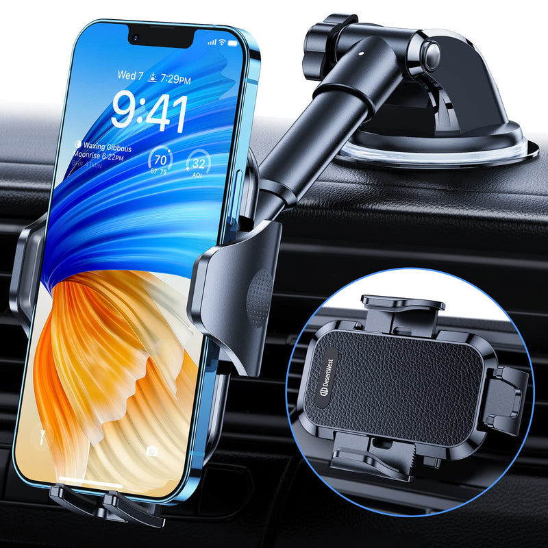  [AUSTRALIA] - DesertWest [Original Mechanical Arm] Phone Mount for Car Dashboard & Windshield Universal Car Phone Holder with Strong Suction Cup Base Fit for iPhone 14 Pro Max 13 12X XS, Galaxy S23 S22 All Phones