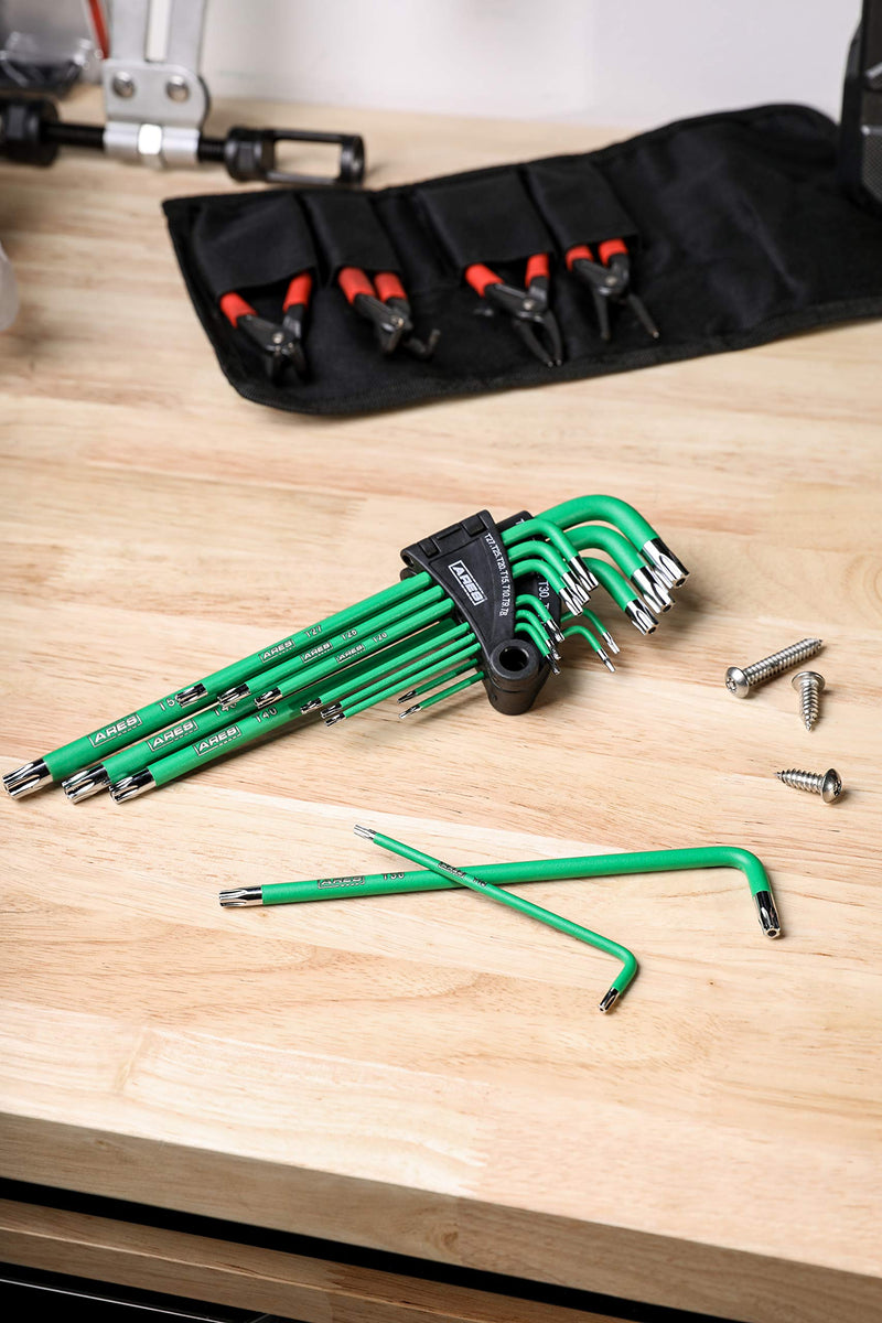  [AUSTRALIA] - ARES 70166-13-Piece Extra Long Arm Star Key Wrench Set - Chrome Finish with Green High Visibility Anti-Slip Coating - Convenient Storage Case Included Star Key Set
