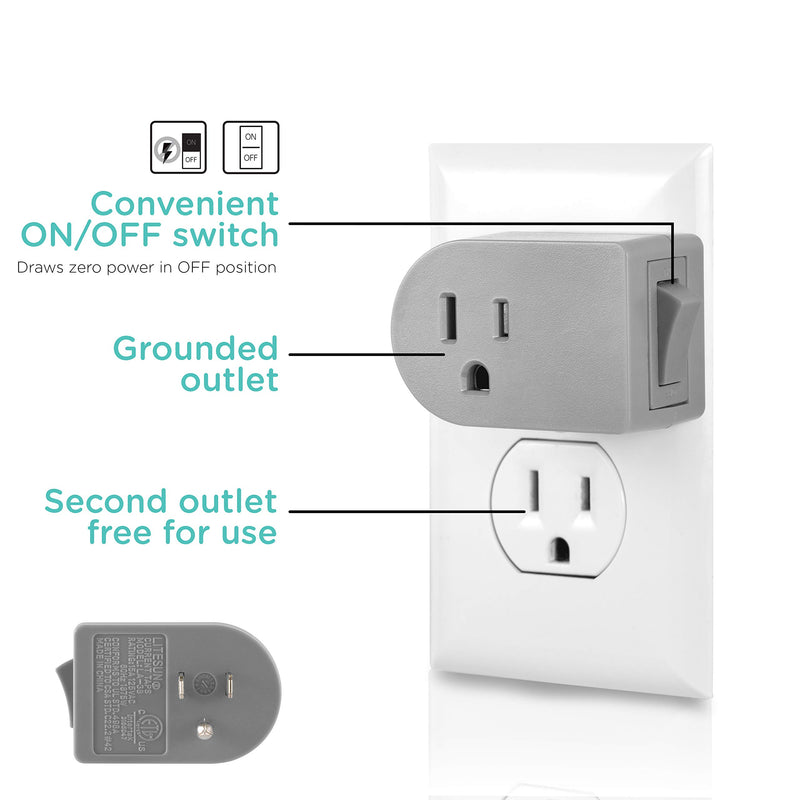 Cordinate Grounded Outlet On/Off Power Switch, 3 Prong, Plug in Adapter, Easy to Install, For Indoor Lights and Small Appliances, Energy Saving, Grey, 49970, 1 Pack On/Off Switch - LeoForward Australia
