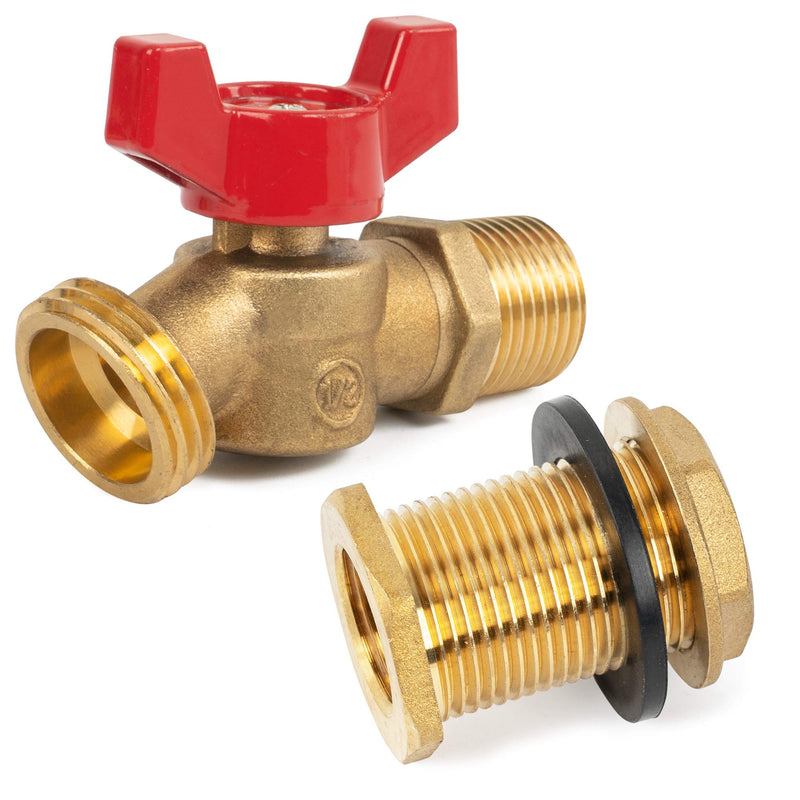  [AUSTRALIA] - Hourleey Brass Rain Barrel Quarter, Rain Barrel Spigot Kit 1/2 inch, Rain Barrel Quarter Turn Ball Valve Spigot with Bulkhead Fitting