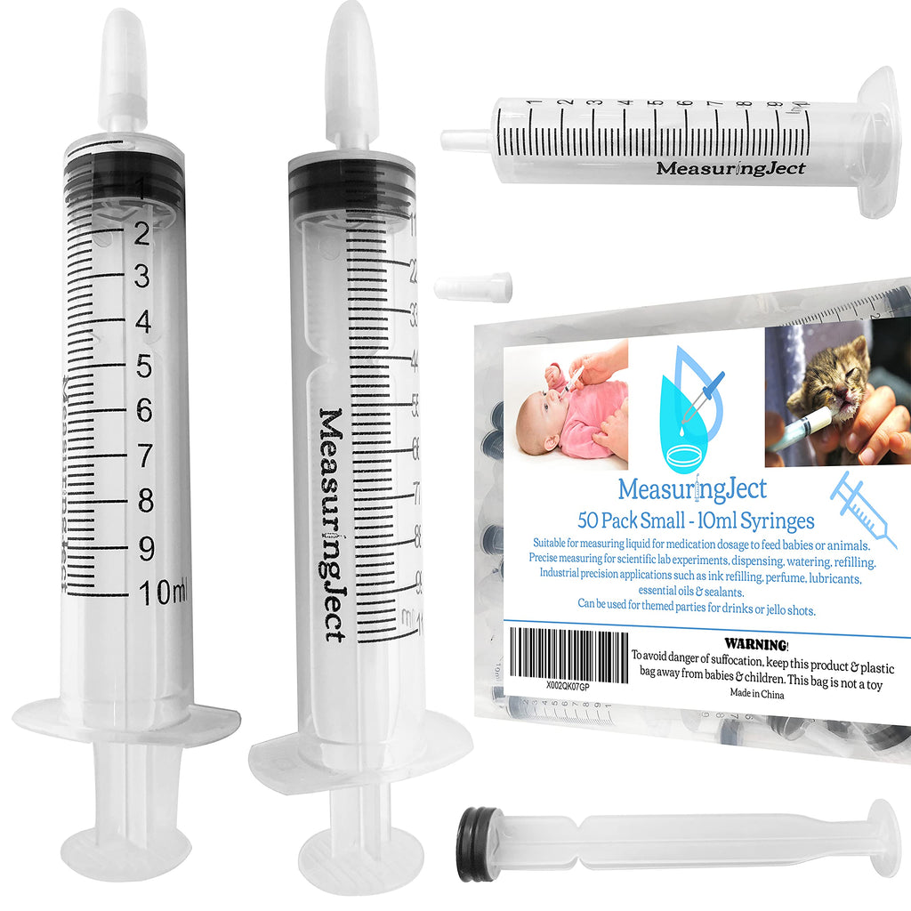  [AUSTRALIA] - 50 Pack Plastic Syringe for Measuring Scientific Measurement Syringes Multiple Uses Labs watering Feeding Printed Measuring Gauge (10ml) By MeasuringJect