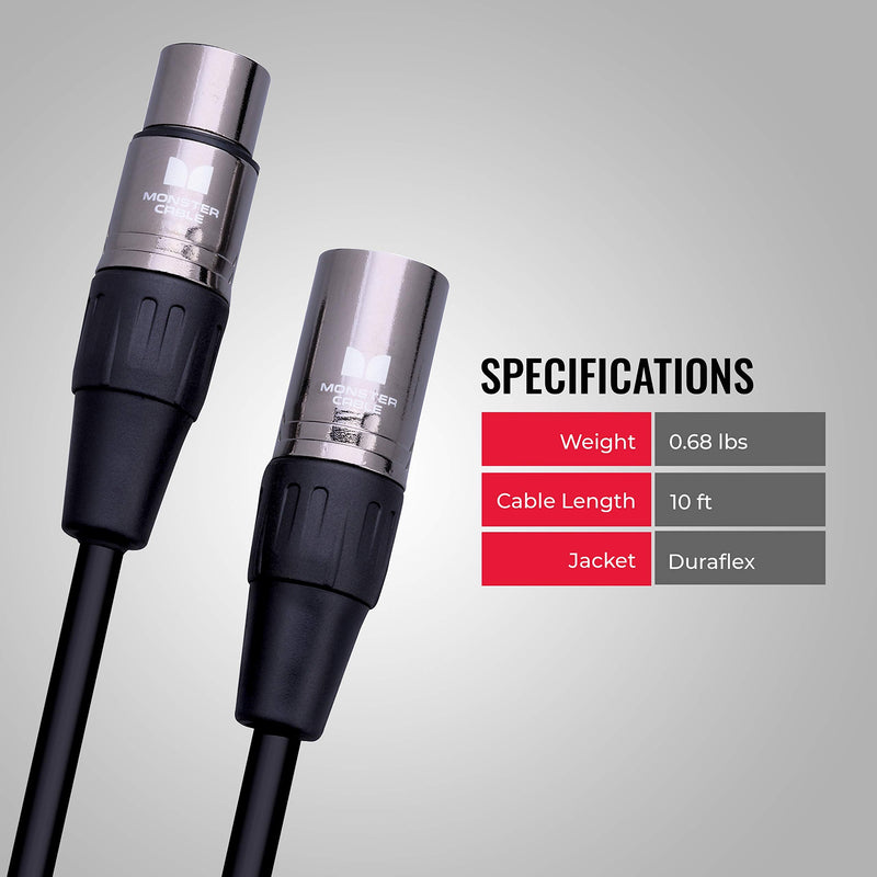  [AUSTRALIA] - Monster Prolink Monster Classic Microphone Cable: 10 ft, Silver Contact XLRs 10 ft. - Speak-On plugs