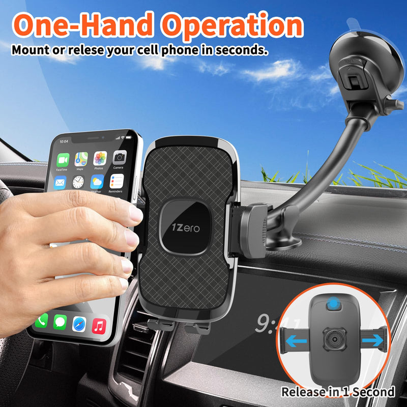  [AUSTRALIA] - 1Zero Solid Car Truck Phone Mount Holder with Thick Gooseneck Long Arm, Windshield Window Mobile Holders w/Industrial-Strength Suction Cup, Anti-Shake Stabilizer Compatible All Cell Phones, Black Adjustable 8-Inch Gooseneck