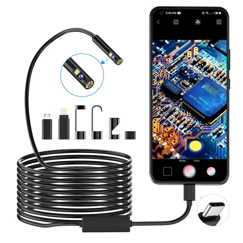  [AUSTRALIA] - 1920P HD Dual Lens Snake Inspection Endoscope, Pancellent Type C Endoscope, Scope Camera with 8 LED Lights for Android and iOS Smartphone, iPhone, iPad, Samsung (5M)