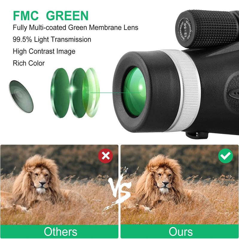  [AUSTRALIA] - 12X50 Monocular Telescope - Palwin High Power Monocular Telescope with Smartphone Holder & Tripod - Low Night Vision Waterproof Zoom Telescope - BAK4 Prism for Wildlife Bird Watching Hunting Camping