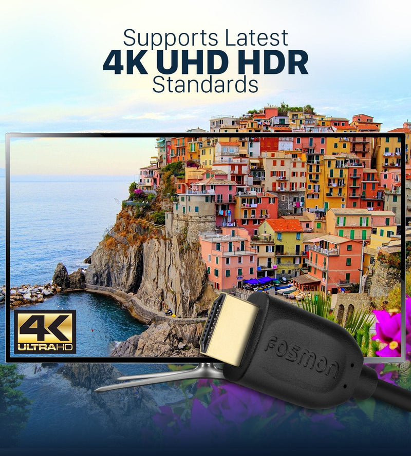  [AUSTRALIA] - Fosmon 4K HDMI Cable 6 FT (2 Pack), Gold-Plated Ultra High Speed [10.2Gbps UHD 2160p@30Hz 3D HD 1080p] Supports Fire TV, Apple TV, Ethernet, Audio Return, Xbox Playstation PS3 PS4 PC