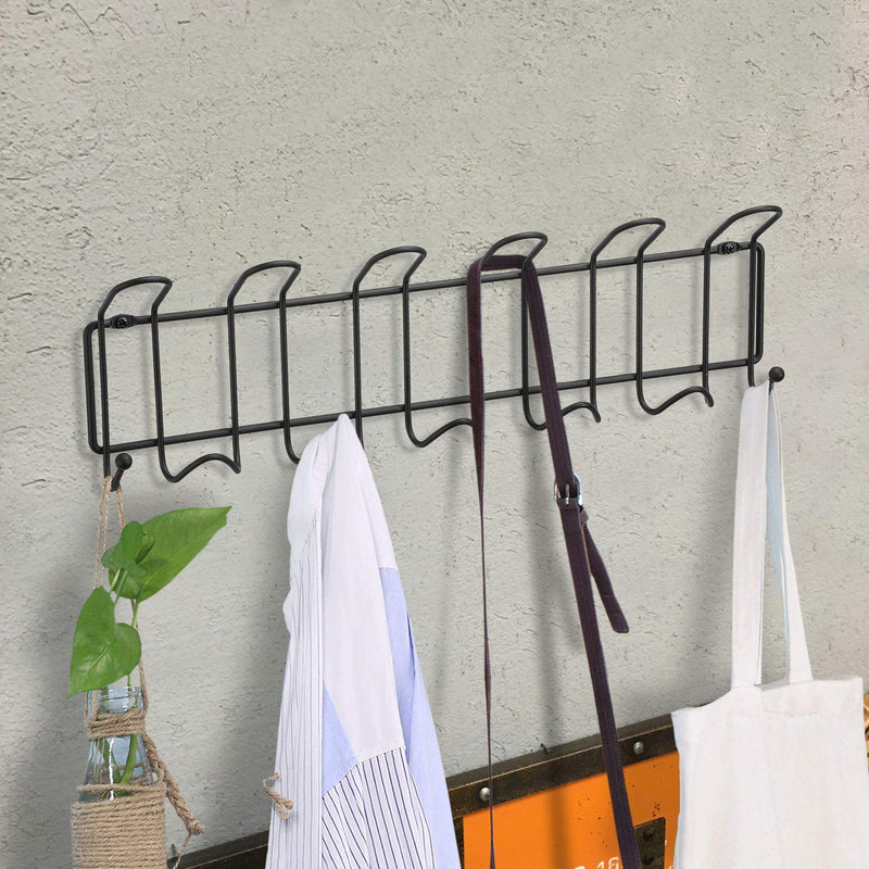 Minggoo Coat Rack Wall Mounted Hook Rack Over The Door Hook Organizer 13 Hooks, Heavy-Duty Iron Wire Black - LeoForward Australia