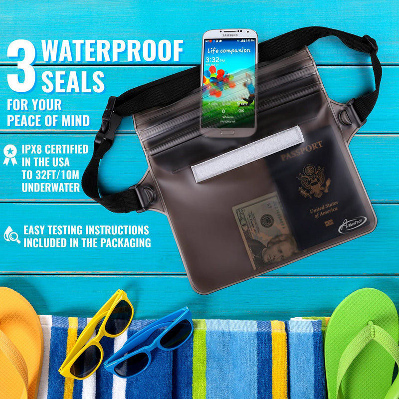  [AUSTRALIA] - AiRunTech Waterproof Pouch | Way to Keep Your Phone and Valuables Safe and Dry | for Boating Swimming Snorkeling Kayaking Beach Pool (2 Phone Cases(Green + Black)) + 2 Fanny Packs(Black+Gray)